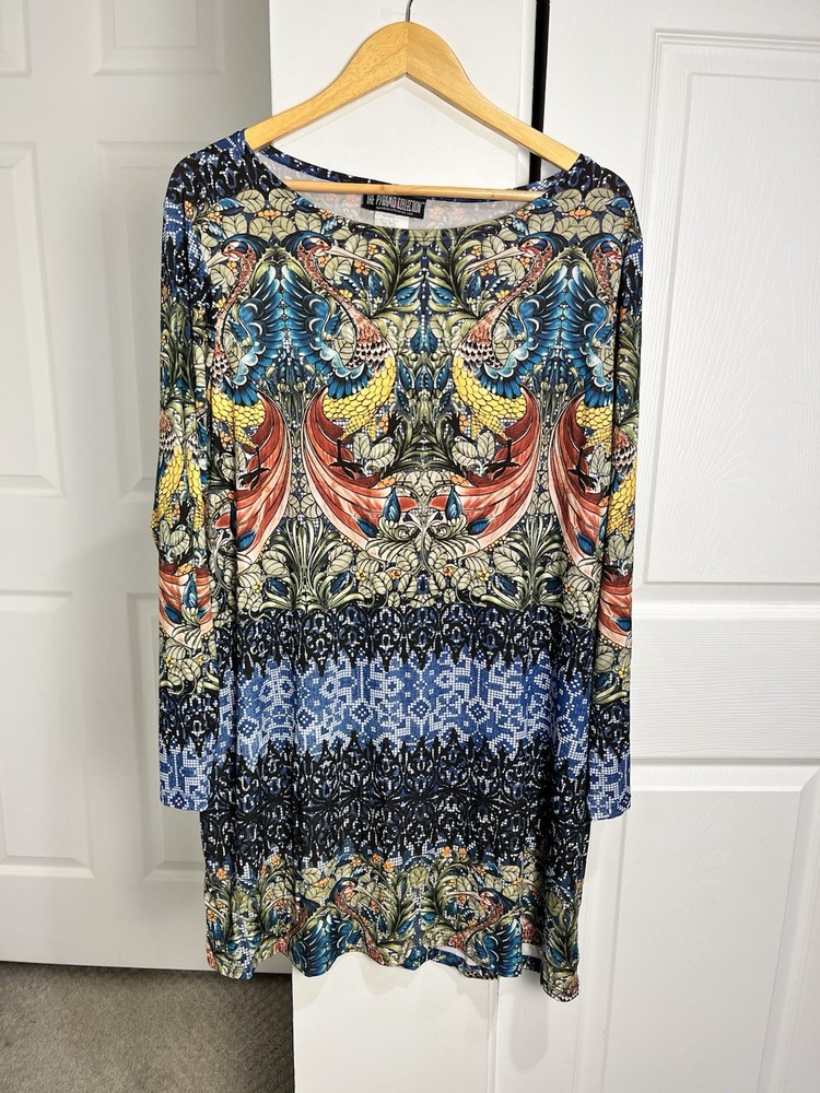 The Pyramid Collection Longsleeve Tattoo Graphic Print Dress Women&rsquo;s Plus Sz 3X