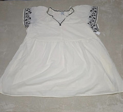 Old Navy 3X Embroidered Mini Swing Dress Creme Black Flutter Boho Pockets Cotton