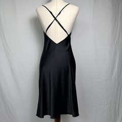 Black Satin Slip Dress with front slit,Crisscross Back,whimsygoth, Y2K, regency