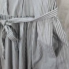 Norma Kamali Dress Women XL Striped Cotton Belted Pockets Shirtdress Coastal