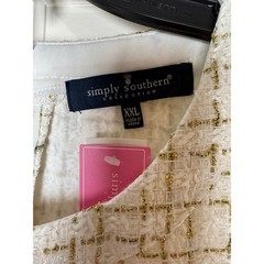 Simply Southern Ivory Tweed Gold Metallic Scallop Hem Dress Pearl Buttons XXL
