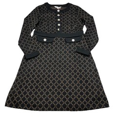Lavinia Button Shift Black Camel Jacquard Workwear Ottoman Dress Size 8R