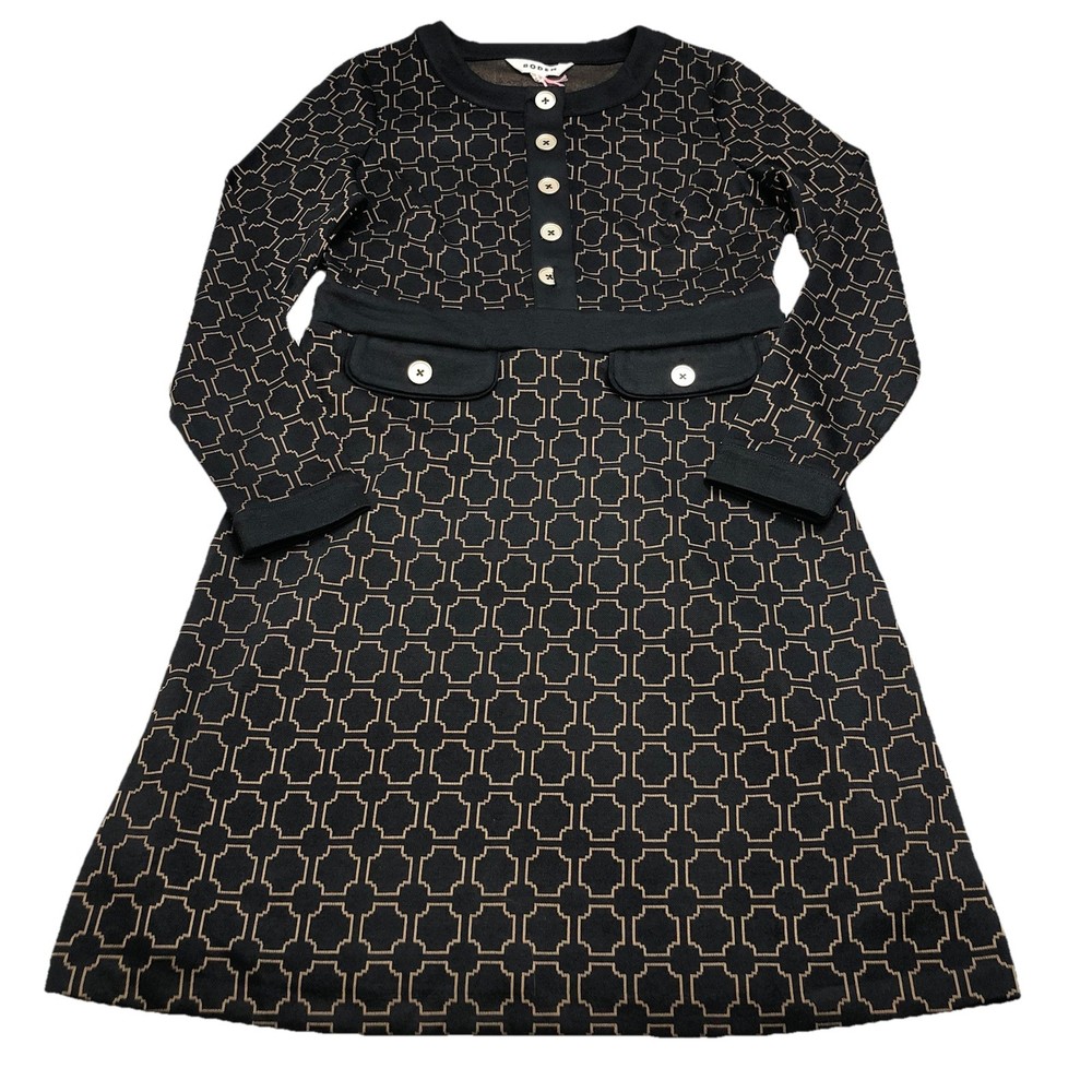 Lavinia Button Shift Black Camel Jacquard Workwear Ottoman Dress Size 8R