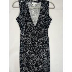 LOFT Black Rose Print Sleeveless Wrap Midi Dress Size 2P