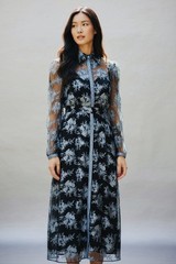 SCANLAN THEODORE RRP $2400 Midi Shirt Dress Metallic Tinsel Embroidered Sz AU 8