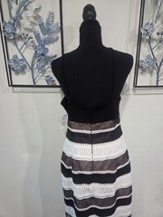 Aidan Mattox Black/White Striped Lace Halter Sheath Knee Dress Sleeveless 2