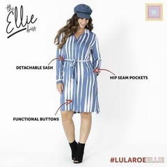 Lularoe Solid Navy Ellie Dress Button Down Long Sleeve Roll Cuff LARGE Pocket