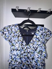 Tommy Hilfiger Ruffle Floral Chiffon Dress Fit & Flare V-Neck Blue Yellow Size2P