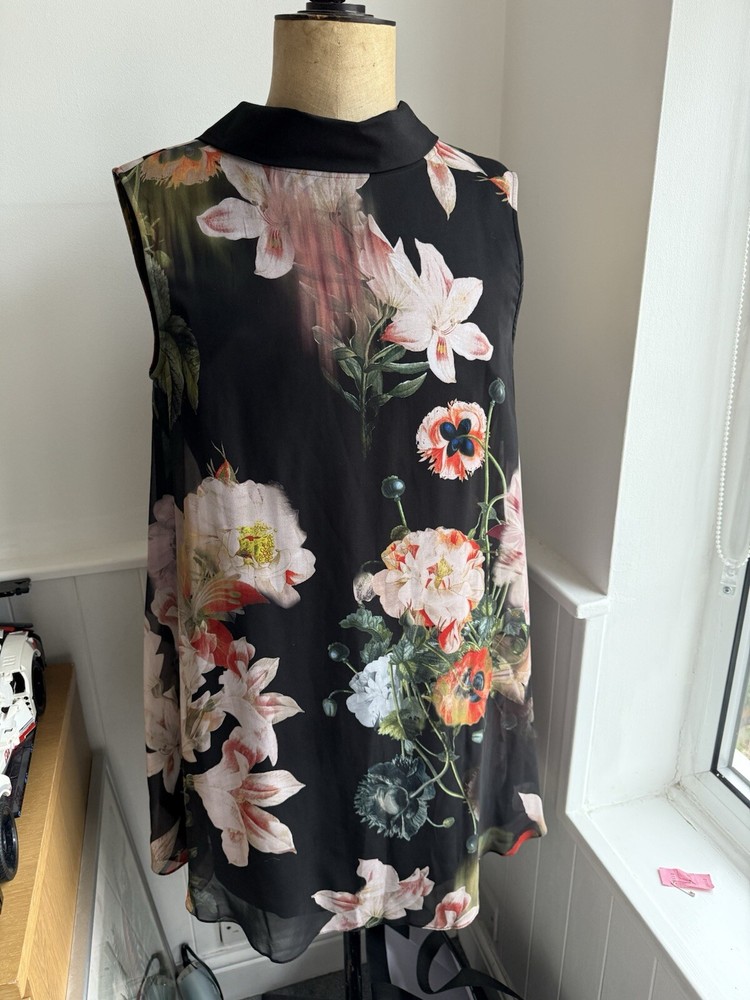 Ted Baker Sleeveless Draped Collared Style Floral Print Dress Size 12/14