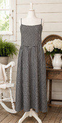 GAP Black Ivory Gingham Linen Blend Drop Waist Dress XL Pockets NWT