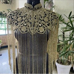 Indian Handmade Luxury Sequins Beaded Long Tassel Cheongsam Shawl