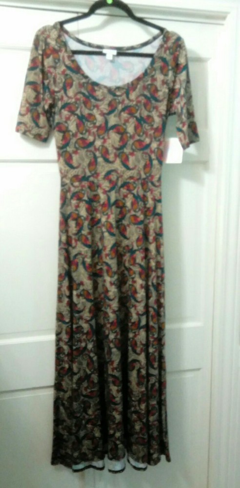 NWT LULAROE LLR SM ANA SHORT SLEEVE LONG DRESS PAISLEY GREEN RED WHITE 61