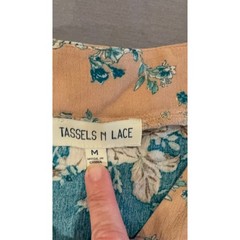 Tassels N Lace Teal Floral Bell Sleeve Boho Tunic Dress Medium