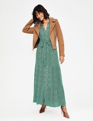 BODEN Viola Green Shirt Dress Size 8R US4 Floral Belted Long Maxi ASO PoW Royal