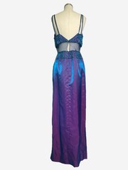 Vintage Y2K Partytime Iridescent blue purple beaded sheer mesh panel gown M/L