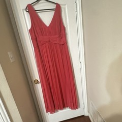 Alex Evenings Red Pleated Chiffon V-Neck Sleeveless Long Gown Plus 22W