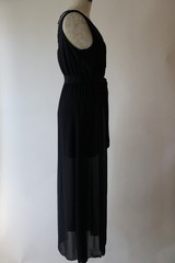 Y2K Fashion Moda Italy Navy Sheer Chiffon Backless Prom Long Maxi Dress Women S