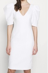 BARDOT Ivory White Puffy Puff Sleeve Jacquard Cocktail Sheath Dress 8 M