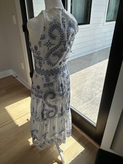 Tory Burch Mariana blue white embroidered maxi dress size 2 stains DEAL size XS