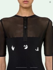 Off White Sheer Stretch Reversible Black Logo Zipper Midi Knee Dress Bodycon S