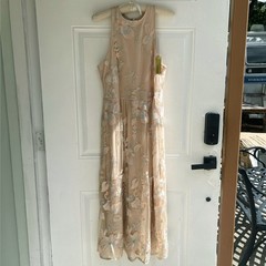 Alexia Admor Champagne Floral Embroidered Mesh Midi Dress Silver Peach M NWT