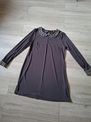 Wallis Dark Grey Embellished Beaded Tunic Dress Christmas Wedding Occasion UK16