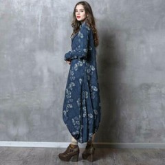 Ethnic Retro Womens Printed Cotton Linen Long Maxi Dresses Loose QiPao dd26