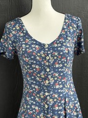 Esprit Blue Floral Front Button Down Dress Size 7/8 Tie Back