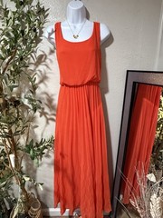 BISOU BISOU Orange Pleated Sleeveless Maxi Dress Tie Back Size 6