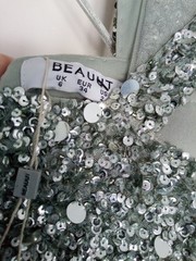 Beauut Maxi Dress Cocktail Party Prom Size UK 10 Embellished Sequin Floaty Grey
