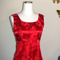 90s Vintage Red Floral Brocade Satin Mini Dress XS/S