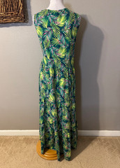 Lands End Maxi Tiered Dress 1X Stretch Cotton Modal Floral Washable NEW