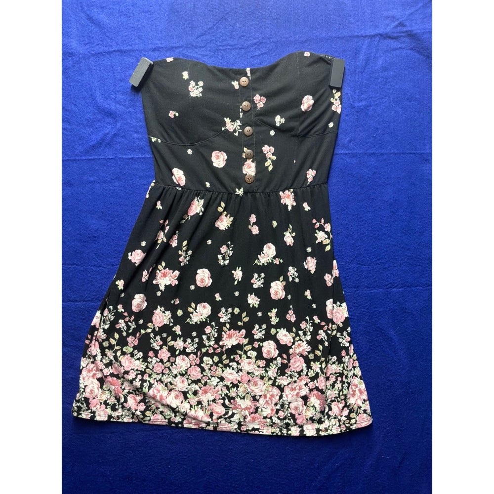 Cottagecore Juniors No Boundaries Strapless Floral Mini Dress L 11-13 Black Pink
