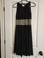 Js Boutique Black Cocktail Dress With Silver Gems And Sequences Around Waist