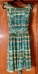Green Multicolor Striped Sleeveless Scoop Neck Knee Length Dress