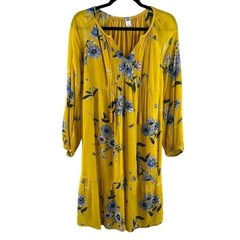 Old Navy Yellow Floral Swing Top Boho Hippie Tassel Tie Women&rsquo;s Sz M