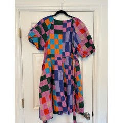 Gorman Patchwork Geometric Organic Cotton Mini Dress Size 18 Puff Sleeve Dress