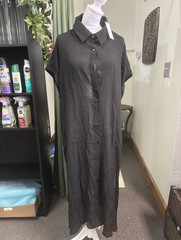 CUPSHE Women&rsquo;s Black Solid Shirt Dress Button Front Collared Side Slit S Long