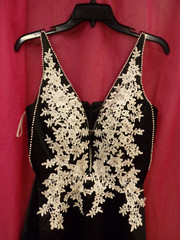 Black Dress Spaghetti Strap White Lace Beads V Neck size XS S