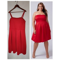 Lane Bryant Optional Straps Red Fit & Flare Pleat Dress Pockets Scuba Stretch 14