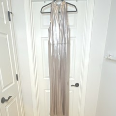 Eliza J Metallic Twist Front V-Neck Ruched Lined Sleeveless Long Gown Dress 14