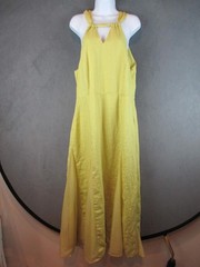 Soft Surroundings Dress Women Small Yellow Linen Silk Halter Maxi Bias Cut Beach