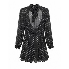 Forever 21 Polka Dot Open Back Mini Dress Sheer Long Sleeve Bow Neck Small