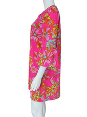 Jude Connally Kerry Tunic Dress Size M Hot Pink Peacock Print Bell Sleeve $228
