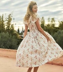 Women Doen Round Neck Floral short sleeves A-line Midi Dress