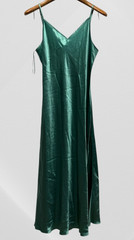 Max Mara Leisure Metallic Green Satin Strappy Maxi Dress US 12 UK 14 IT 46 XL