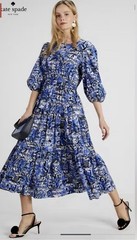 KATE SPADE Scenic Stroll NY Blue Printed Midi Dress NWOT Size L
