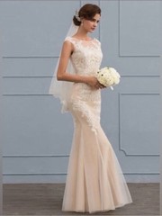 NWT JJ&rsquo;s House Trumpet/Mermaid Scoop Floor Length Tulle Lace Wedding Dress Sz 8