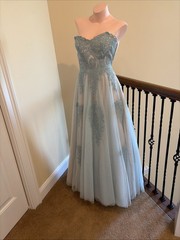 TLC Say Yes To The Prom 5 Blue Silver Rhinestone Bling Strapless Lace Up Dress