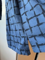 snapdragon & twig Blue Black Geometric Jersey Shift Dress XS Cowl Neck Pockets
